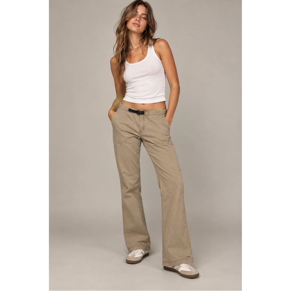 KAVU Vintage Y2K Lowrise Belted Hemp Pants L Khaki Gorpcore Hiking Outdoor Earth